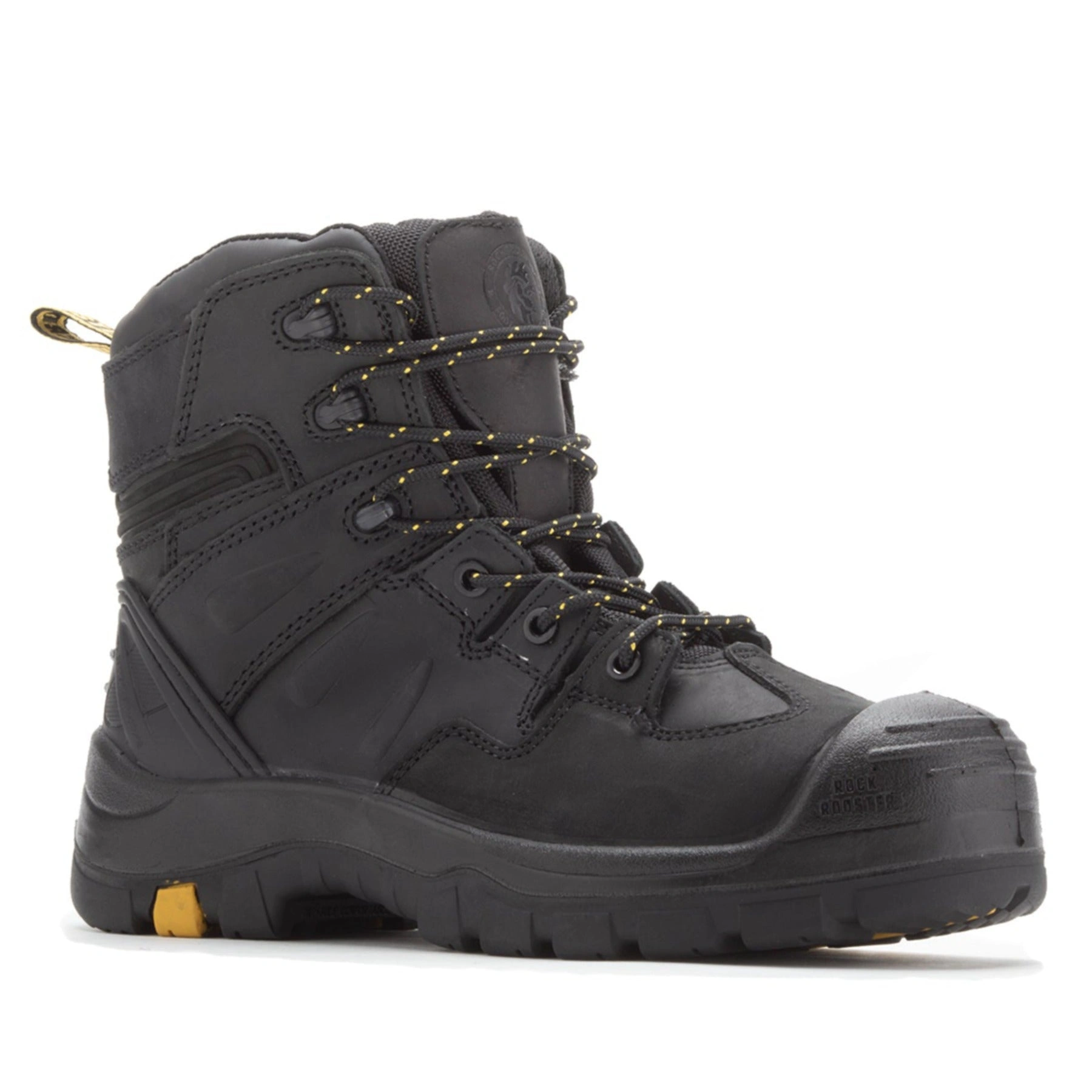 ROCKROOSTER Woodland Schwarz: Dein unzerstörbarer Leder-Arbeitsstiefel mit Composite-Zehenschutz. AK609.